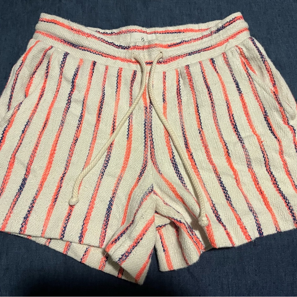 Lou & Grey High Waist Striped Shorts - Cream, Coral, and Blue